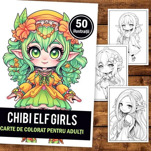 Carte De Colorat Pentru Adulti 50 De Ilustratii Chibi Elf Girls 106