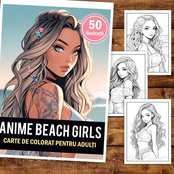 Carte De Colorat Pentru Adulti De Ilustratii Anime Beach Girls