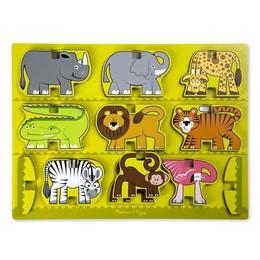 Stacking wooden chunky puzzle. Puzzle in relief, Animale de la zoo