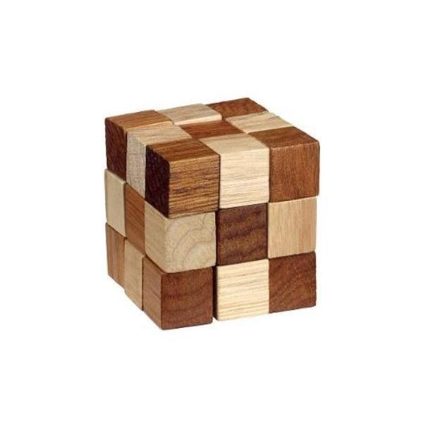 Puzzle logic din lemn: Maro + crem (cutie plastic)