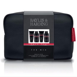 Set Cadou Baylis & Harding Men's Skin Spa Wash Bag - Lotiune de Curatare pentru Par si Corp 100ml, Gel de Dus 50ml, Balsam Aftershave 50ml, Lotiune de Curatare pentru Ten 100ml