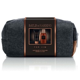 Set Cadou Baylis & Harding Men's Black Pepper & Ginseng Small Wash Bag Set - Lotiune de Curatare pentru Par si Corp 100ml, Balsam Aftershave 50ml