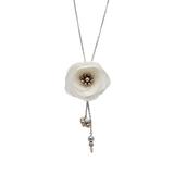 Colier lung elegant, perle Swarovski, otel inoxidabil, floare ivory, Zia Fashion