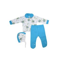 Pijama bebelusi iarna,, 3 piese, 6-9 luni, bumbac 100%, vanisat (finet), verde si turcoise