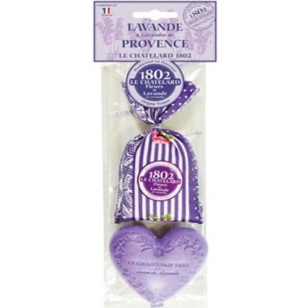 Set Cadou Sapun Marsilia Lavanda Inima 100g si Saculet Flori Lavanda 18g Le Chatelard 1802