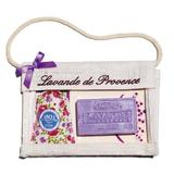 Set Cadou Poseta Iuta Sapun Marsilia 100g Lavanda Savoniera Ceramica si Saculet Flori Lavanda  Provence 18g Le Chatelard 1802