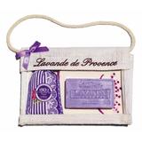 Set Cadou Poseta Iuta Sapun Marsilia 100g Lavanda Savoniera Ceramica si Saculet Flori Lavanda  Provence 18g Le Chatelard 1802