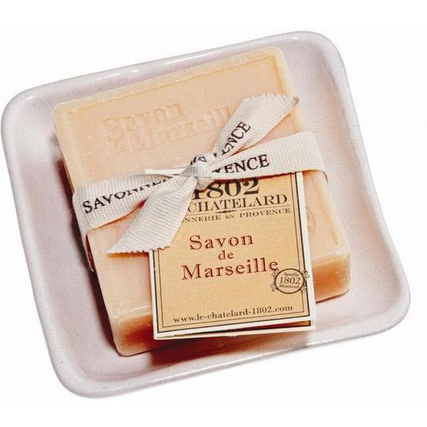 Set Cadou Savoniera Sapun Natural Marsilia Patrat 100g Trandafir-Bujor Rose-Pivoine Le Chatelard 1802