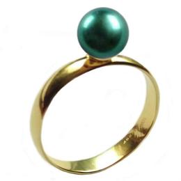 Inel din Aur cu Perla Naturala Premium Verde Smarald, 14 karate, 19.8 mm diametru