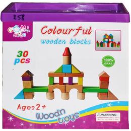 Set Cuburi constructii copii din lemn 30 piese multicolore Nebunici
