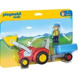 Playmobil 1.2.3 - Tractorasul cu remorca si figurina fermier 