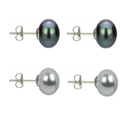 Set Cercei Argint cu Perle Naturale Negre si Gri de 10 mm - Cadouri si perle