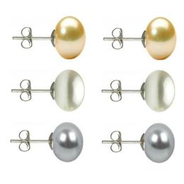 Set Cercei Argint cu Perle Naturale Crem, Albe si Gri de 10 mm - Cadouri si perle