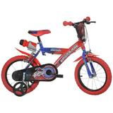Bicicleta pentru baieti Dino Bikes 143G cu model Spiderman made in Italy de 14 inch cu suport bauturi si roti ajutatoare