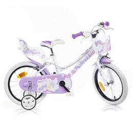 Bicicleta pentru fetite Dino Bikes 166RSN made in Italy, cu frana dubla, roti ajutatoare, cosulet si scaunel, model Fairy