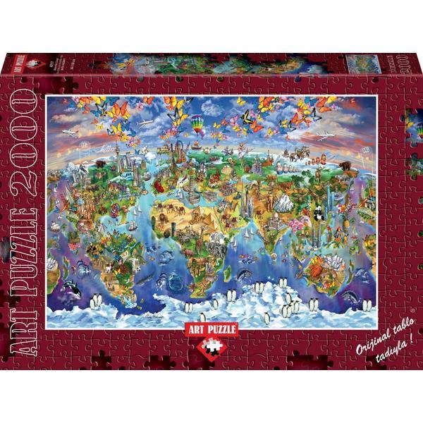 Puzzle 2000 piese - World Wonders Illustrated Map-MARIA RABINKY