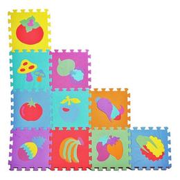 Covor puzzle din spuma MalPlay, 10 piese cu fructe si legume colorate, 29x29 cm