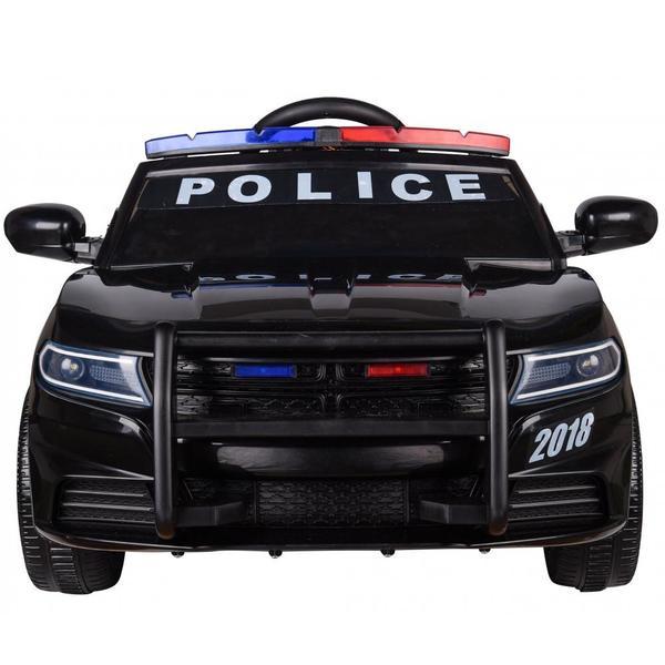 Masinuta electrica Police Patrol cu scaun de piele si roti din cauciuc Black