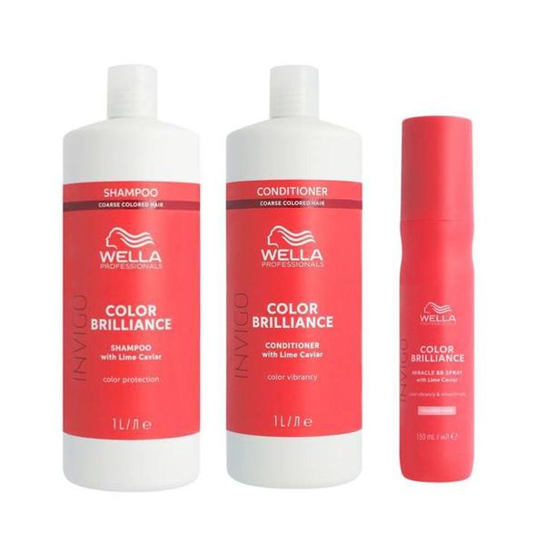 Pachet pentru Par Vopsit Aspru Wella Professionals Invigo Color Brilliance - Sampon, Balsam, Spray