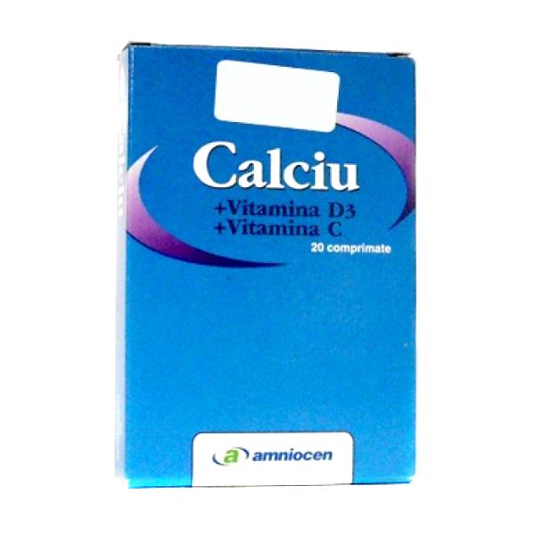 Calciu + Vitamina D3 + Vitamina C Amniocen, 20 tablete