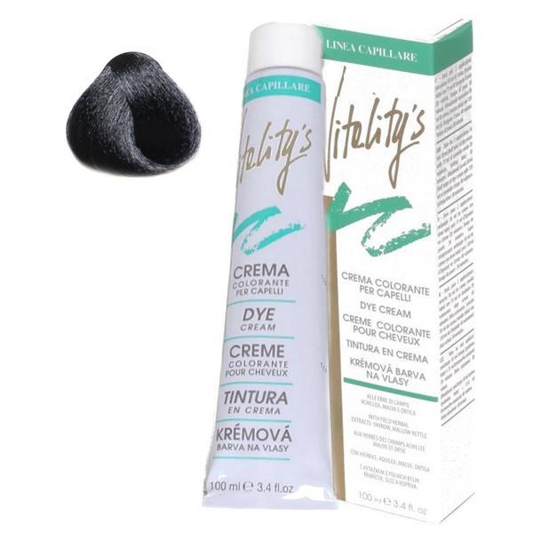 Crema Coloranta Permanenta - Vitality's Linea Capillare Dye Cream, nuanta 1/0 Raven Black, 100ml