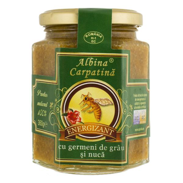 Energizant Miere cu Germeni de Grau si Nuca Albina Carpatina, Apicola Pastoral Georgescu, 360g