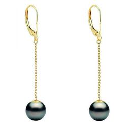 Cercei Lungi de Aur Galben cu Perle Naturale Negre Premium