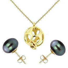 Set Perla Surpriza din Aur cu Cercei Aur cu Perle Naturale Negre
