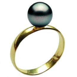 Inel din Aur cu Perla Naturala Neagra Premium de 10 mm, 14 karate, marimea 16,5 mm