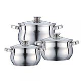 Set 3 oale inox cu baza triplustratificata Peterhof PH-15775, capac sticla, 18cm 20cm 24cm