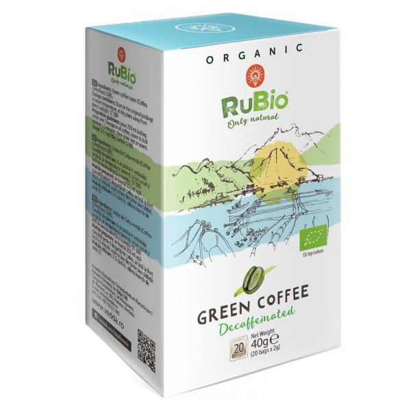 Cafea Verde Organica Decofeinizata RuBio Vedda, 20 plicuri