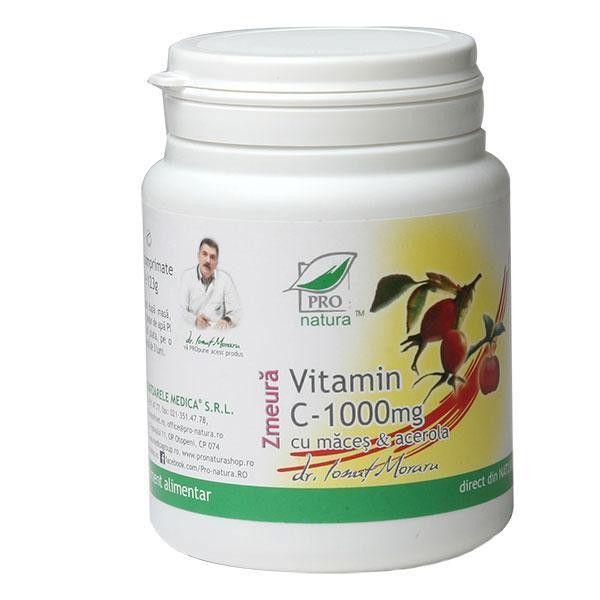 Vitamina C 1000mg, Maces si Acerola cu Aroma de Zmeura Medica, 100 capsule