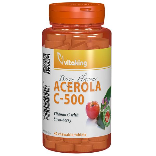 Vitamina C cu Acerola si Gust de Capsuni Vitaking, 40 comprimate masticabile