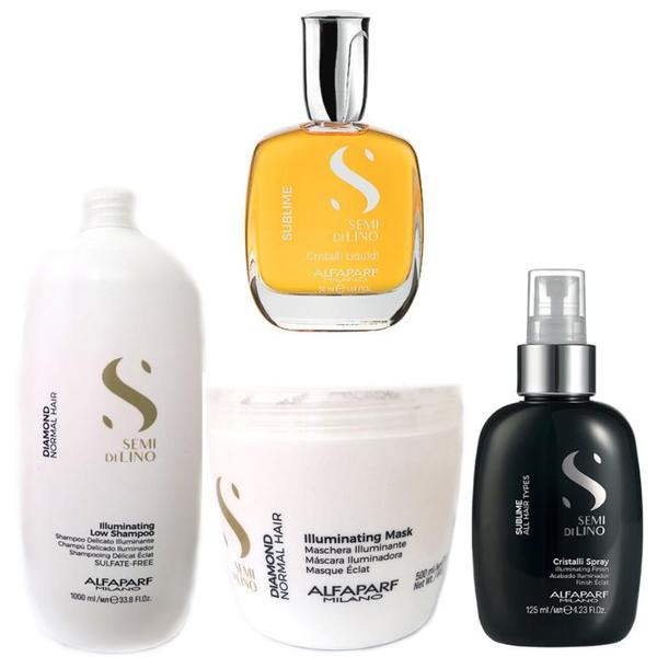 Pachet Produse pentru Stralucire - Alfaparf Milano - Sampon 1000 ml, Masca 500 ml, Spray 125 ml, Ser 50 ml