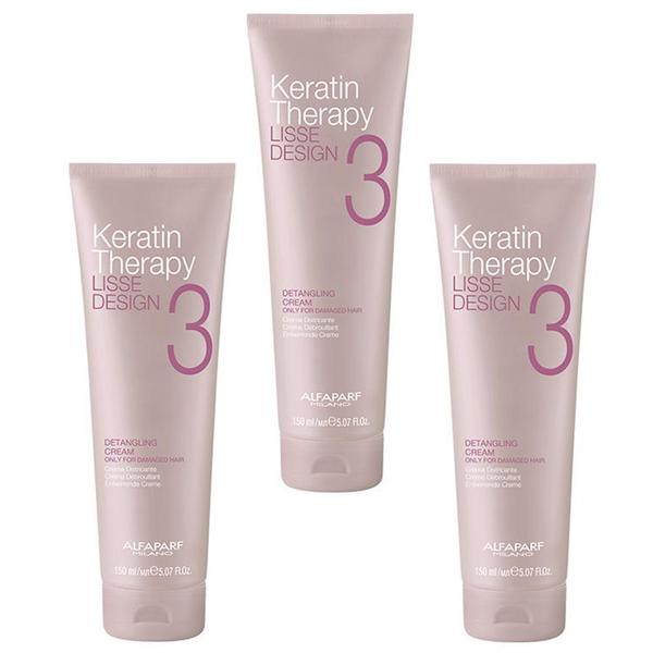Pachet 3 x Crema pentru Descurcarea Parului - Alfaparf Milano Keratin Therapy Lisse Design Detangling Cream, 150ml