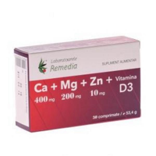 Ca + Mg + Zn + Vitamina D3 Remedia, 30 comprimate