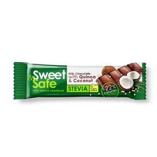 Ciocolata cu Lapte, Cocos si Quinoa Sweet&Safe Indulcitor Stevia Sly Nutritia, 25 g