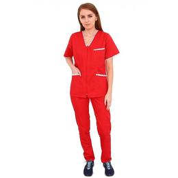 Costum medical, femei, cu anchior in forma V, cu trei buzunare aplicate, Dots, L INTL