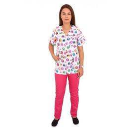 Costum medical, femei, cu anchior in forma V, cu trei buzunare aplicate, Kitty, XS INTL