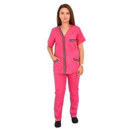 Costum medical, femei, cu anchior in forma V, cu trei buzunare aplicate, ciclam, M INTL