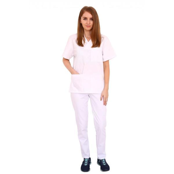 Costum medical, unisex, cu anchior in forma V, cu trei buzunare aplicate, alb, 3XL INTL