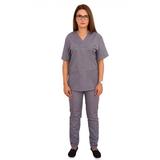 Costum medical, unisex, cu anchior in forma V, cu trei buzunare aplicate, gri, XS INTL