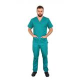 Costum medical, unisex, cu anchior in forma V, cu trei buzunare aplicate, verde, 3XL INTL