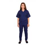 Costum medical, unisex, cu anchior in forma V, cu trei buzunare aplicate, bleumarin, XL INTL