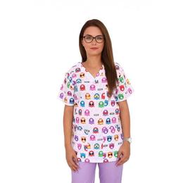 Halat medical imprimat, cu anchior in forma V, trei buzunare aplicate, hello kitty, XS INTL