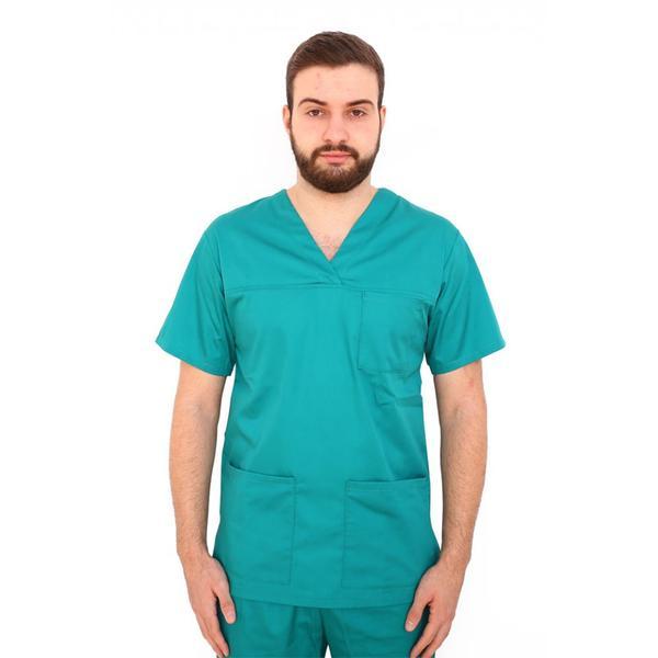 Halat medical, barbati, cu anchior in forma V, cu trei buzunare aplicate, verde, M INTL