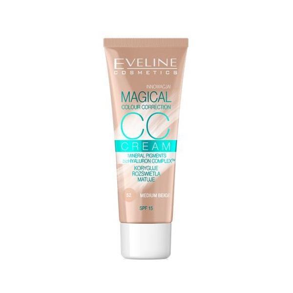 Crema coloranta, Eveline Cosmetics, CC Cream Magical Colour Correction, SPF 15, 52 Medium Beige, 30 ml