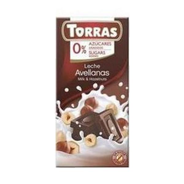 Ciocolata cu Lapte si Alune fara Zahar Torras, 75 g