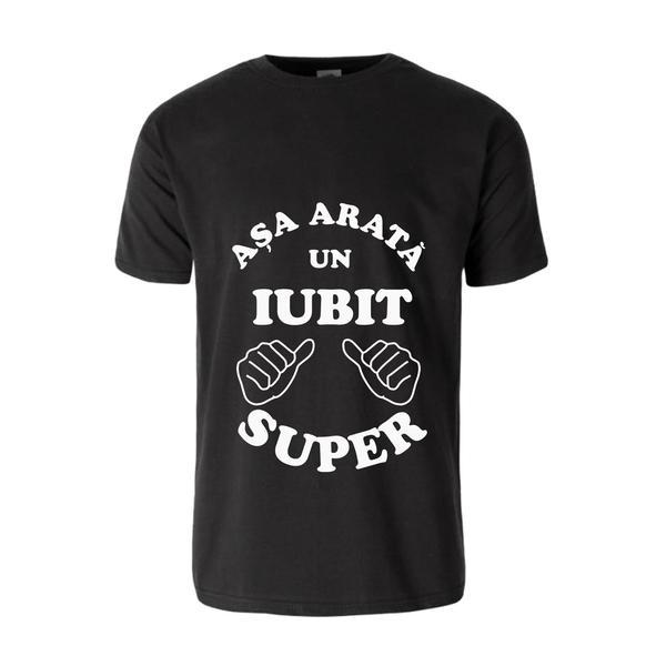 Tricou barbatesc personalizat Fruit of the loom, negru, Asa arata un iubit super M