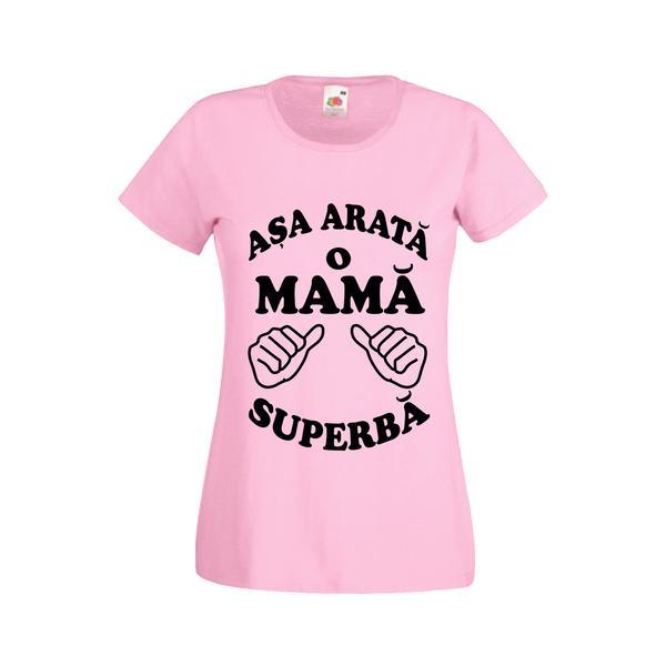 Tricou dama personalizat Fruit of the loom, roz, Asa arata o mama superba 2XL